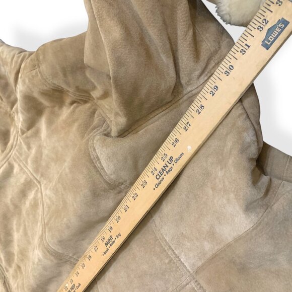 Women’s Suede Penny Lane Coat Tan Ivory Faux Fur Hood Cuffs Sz XXXL Boho - Picture 10 of 12